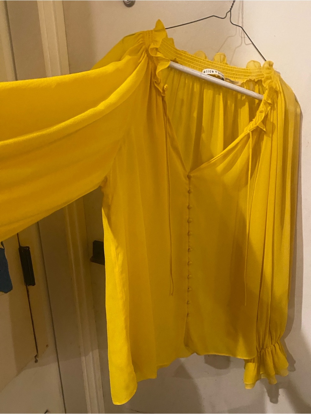 Alice + Olivia Bright Yellow Ruffle-Trim Button Front Blouse